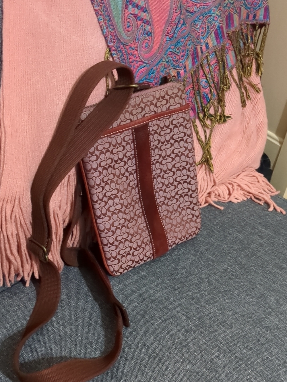 Coach Burgundy and Brown Signature Crossbody